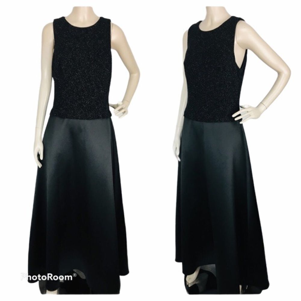 Vintage Patra Sequin Embellished Taffeta A-Line Evening‎ Party Dress Black 8